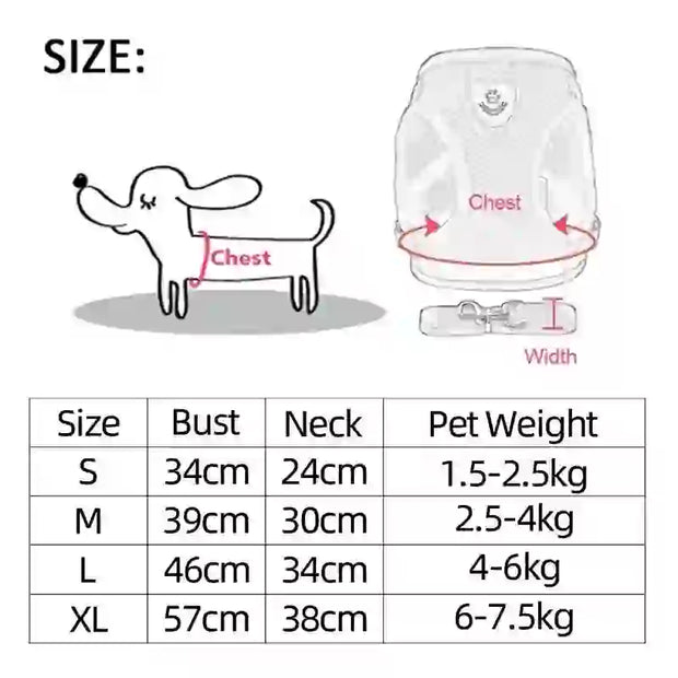adjustable mesh dog harness & leash medium
