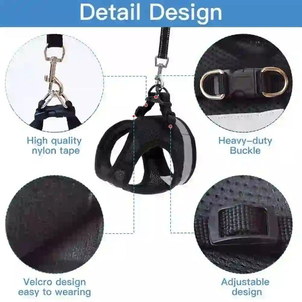 adjustable mesh dog harness & leash medium
